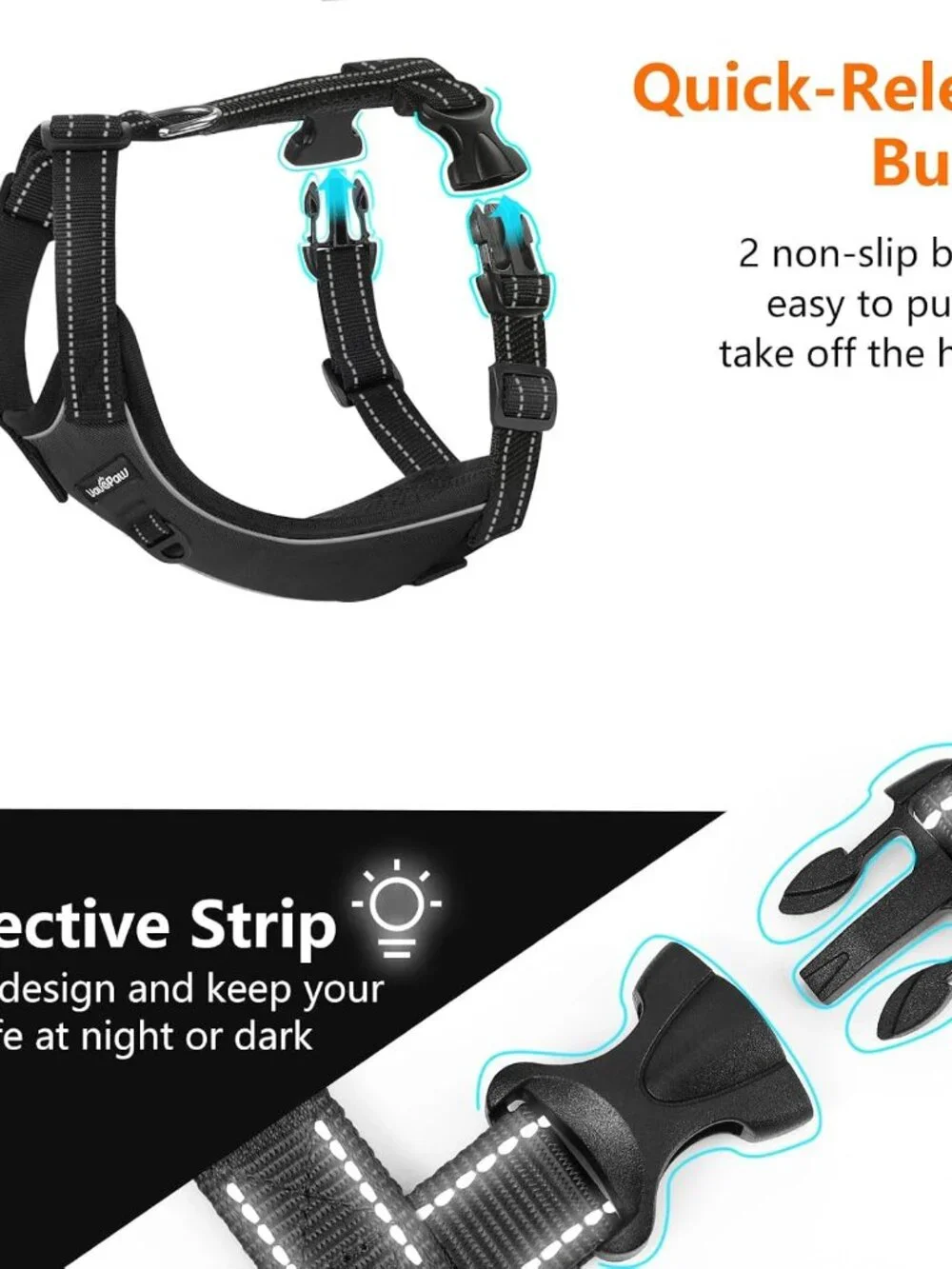 Dog Seat Belt, Safety Vest Dog Car Harness with Adjustable Buckle - Large
